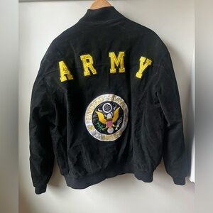 Vintage‎ Black Army Suede Leather Bomber Jacket Patches Military Armed Forces XL